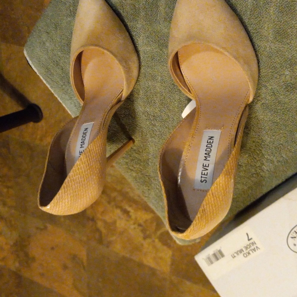 Steve Madden Valko D’Orsay Heels Nude Multi-Color Suede and Snakeskin Size 7 - Picture 10 of 12